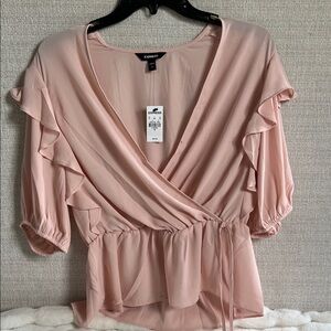 Express Women's Blush Ruffle Wrap Blouse